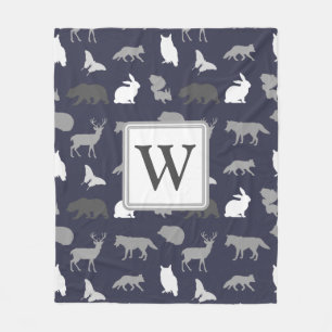 Monogrammed - Grått Woodland Creates Fleecefilt