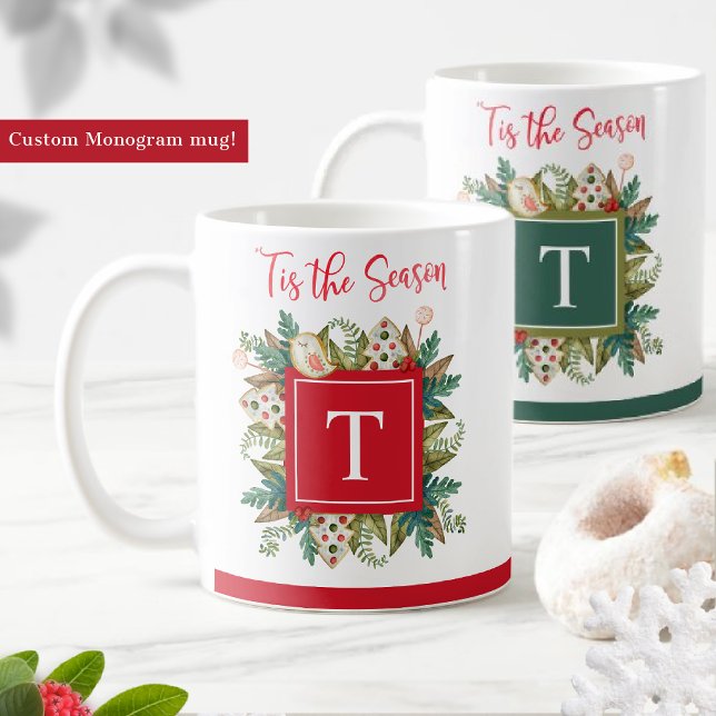 Monogrammed, Grey och Helgdag Cookies Festive Kaffemugg (Skapare uppladdad)