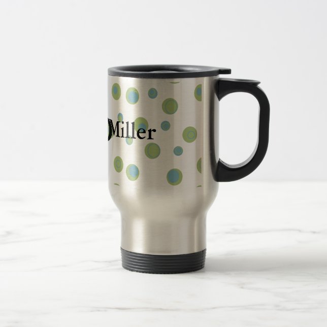 Monogrammed grön polka dots för blått resemugg (Höger)