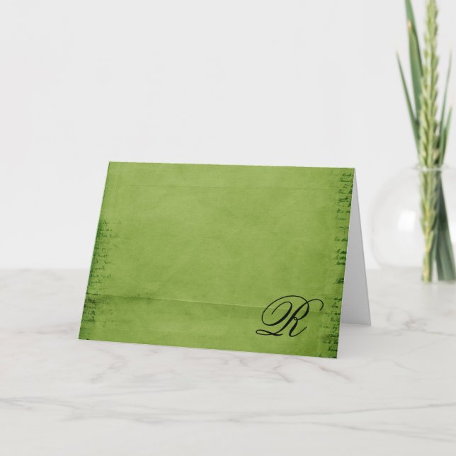 Monogrammed-grönt Anteckningskort (Framsida)