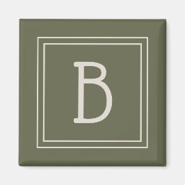 Monogrammed Grönt av kustmassa och Benvit initial Magnet