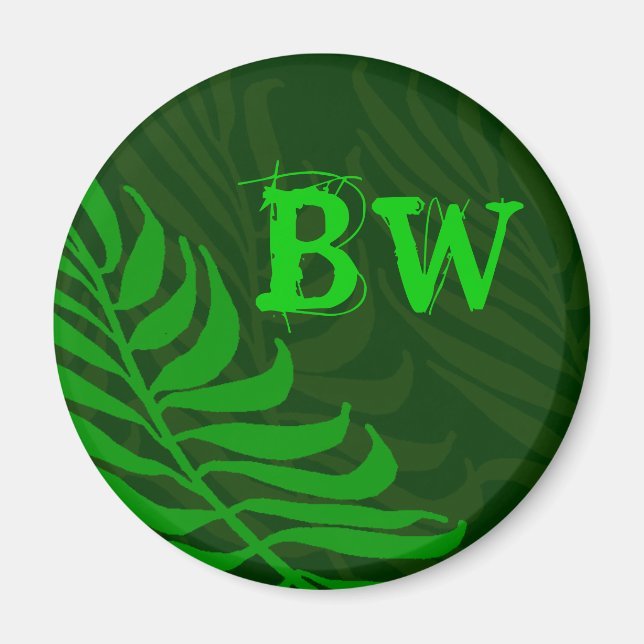 Monogrammed Grönt Fern Löv Magnet (Framsidan)