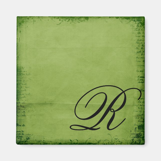 Monogrammed-grönt Magnet (Framsidan)