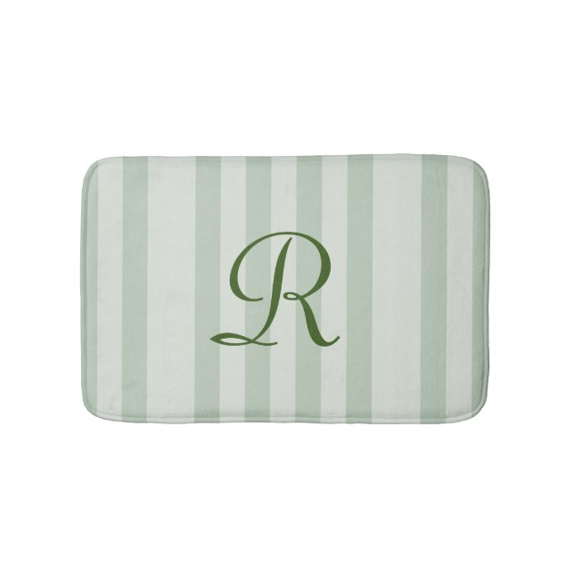 Monogrammed grönt med strimlad platta badrumsmatta (Framsidan)