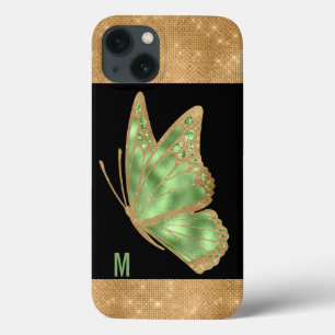 Monogrammed grönt och Guld Butterfly