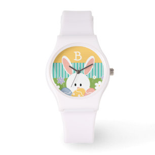 Monogrammed gul påskhare armbandsur