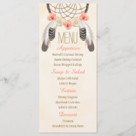 Monogrammed Guld Coral Dreamcatcher Bröllop Menu Meny