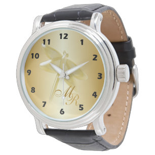 Monogrammed Guld Dragonfly Armbandsur