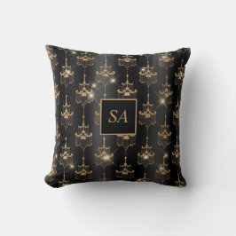 Monogrammed Guld Gnistra Chandelier Black Kudde