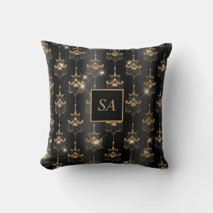 Monogrammed Guld Gnistra Chandelier Black Kudde