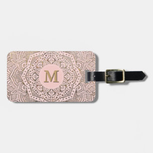Monogrammed guld- Mandala rodna rosa Boho Bagagebricka