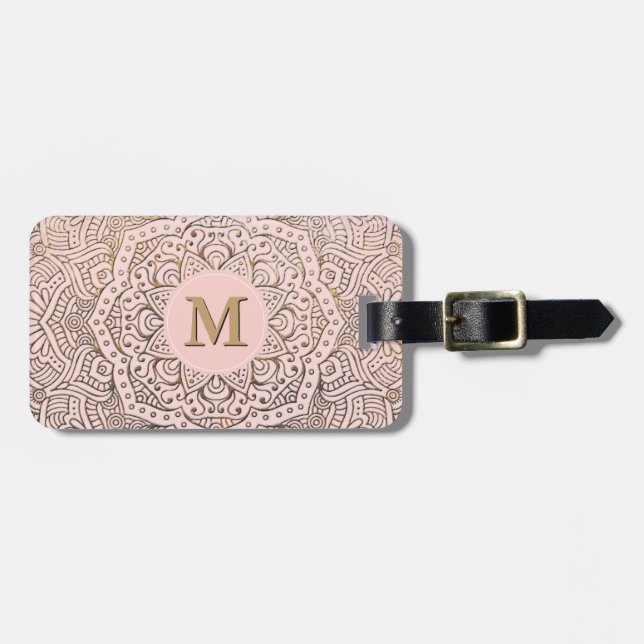 Monogrammed guld- Mandala | rodna rosa Boho Bagagebricka (Horisontell Framsida)