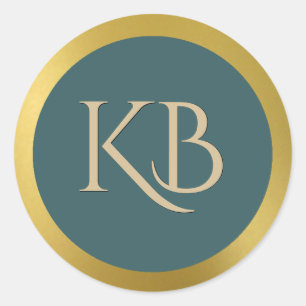 Monogrammed Guld och Teal Stickers Runt Klistermärke