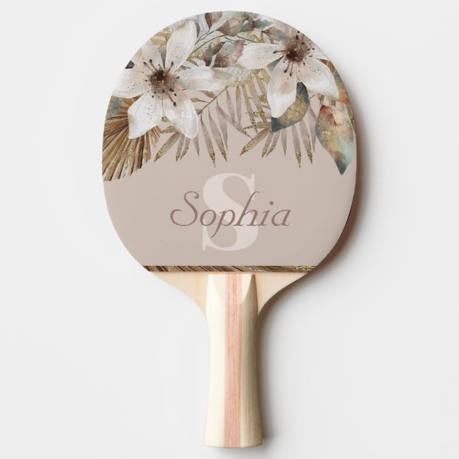 Monogrammed Guld Tropical Botanical Pingisracket (Framsidan)