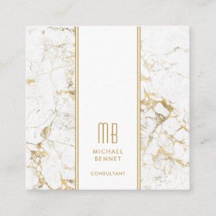 Monogrammed Guld White Marble Consultant Fyrkantigt Visitkort