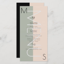 Monogrammed Heart Bröllop Sage Rosa Menu