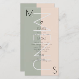 Monogrammed Heart Bröllop Sage Rosa Menu