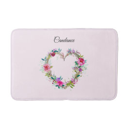 Monogrammed heart wreath bath mat badrumsmatta