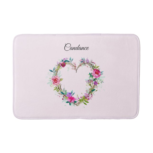 Monogrammed heart wreath bath mat badrumsmatta (Framsidan)