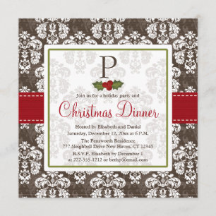 Monogrammed Holly Berry julfest Inbjudningar