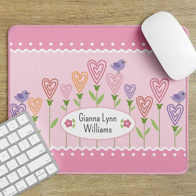 Monogrammed hörn för rosa och vit Blommigt Musmatta (Skapare uppladdad)