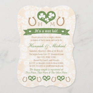 Monogrammed Horseshoe Shamrock Par Baby Shower Inbjudningar