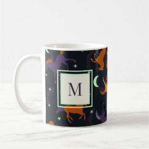 Monogrammed höstnatt Halloween Horse Mönster Kaffemugg
