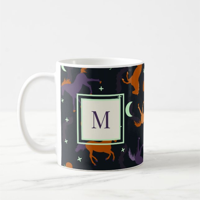 Monogrammed höstnatt Halloween Horse Mönster Kaffemugg (Vänster)