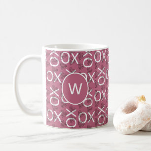 Monogrammed Hugs Kisses XOXO Rosa Kaffemugg