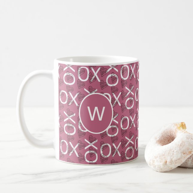 Monogrammed Hugs Kisses XOXO Rosa Kaffemugg (Med munk)