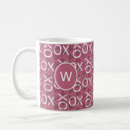 Monogrammed Hugs Kisses XOXO Rosa Kaffemugg