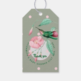 Monogrammed Hummingbird Rosa Mint Blommigt Gift-Mä Presentetikett