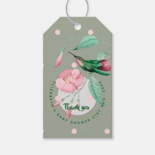 Monogrammed Hummingbird Rosa Mint Blommigt Gift-Mä Presentetikett