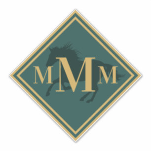 Monogrammed Hunter Grönt+ Guld Horse Tack Trunk Klistermärken