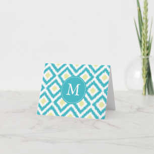 Monogrammed Ikat för Aquacitrondiamanter mönster Anteckningskort