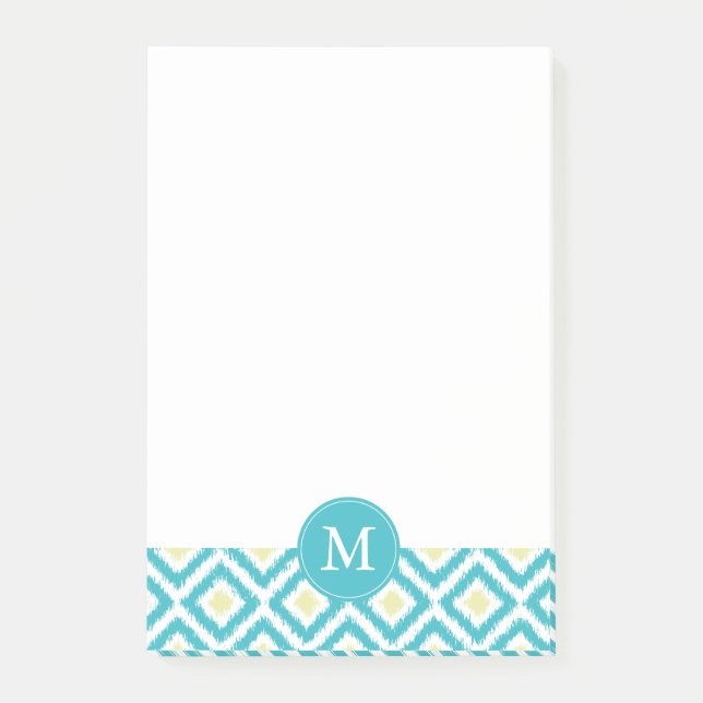 Monogrammed Ikat för Aquagultdiamanter mönster Post-it Block (Framsida)