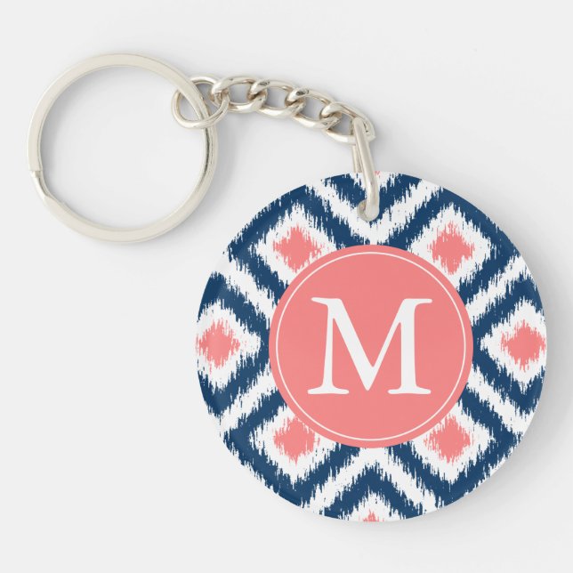 Monogrammed Ikat för blåttkoralldiamant mönster (Framsidan)