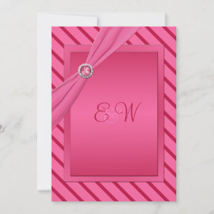 Monogrammed inbjudan för rosa och röd rand