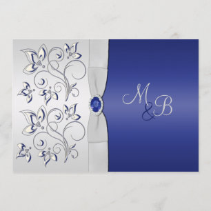 Monogrammed-inbjudan till marinen och Silver Inbjudningar