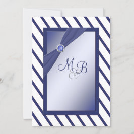 Monogrammed-inbjudan till marinen och vita Rand Inbjudningar