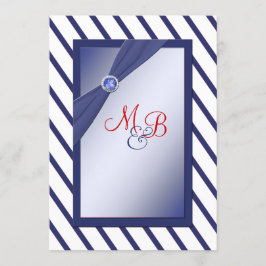 Monogrammed-inbjudan till marinen och vita Rand Inbjudningar