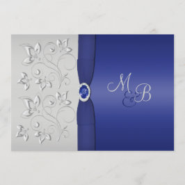 Monogrammed-inbjudan till silver och marinen inbjudningar