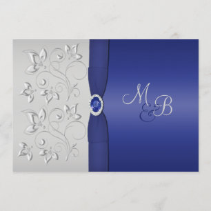Monogrammed-inbjudan till silver och marinen inbjudningar