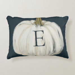 Monogrammed Indigo och White Fall Pumpkin Prydnadskudde