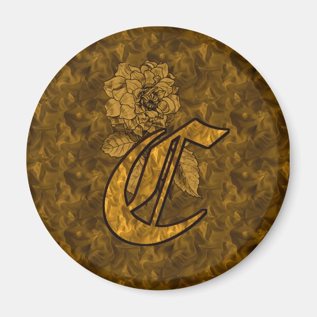 Monogrammed Initial C Guld Peony Magnet (Framsidan)
