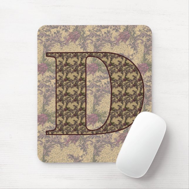 Monogrammed Initial D Elegant Blommigt Mousepad Musmatta (Med mus)