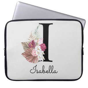 Monogrammed Initial I Rosa Boho Blommigt Laptop Fodral