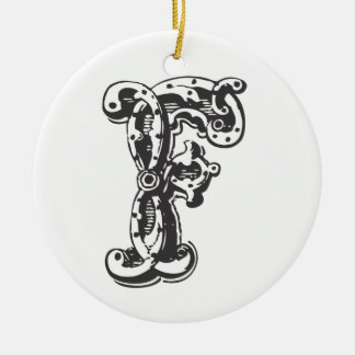 Monogrammed initial julprydnad för brev F - Julgransprydnad Keramik