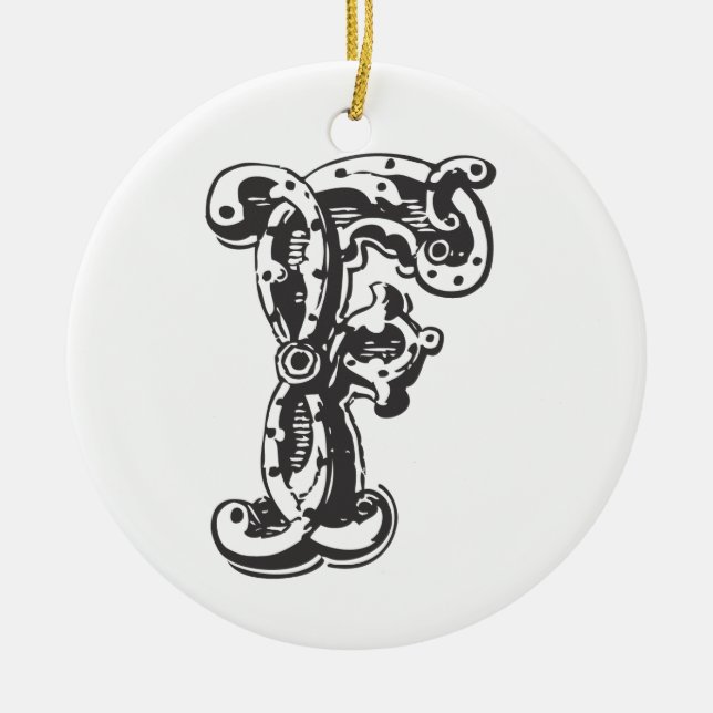 Monogrammed initial julprydnad för brev F - Julgransprydnad Keramik (Framsidan)