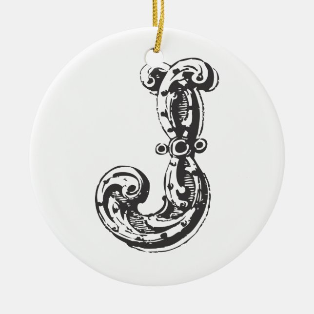 Monogrammed initial julprydnad för brev J - Julgransprydnad Keramik (Framsidan)